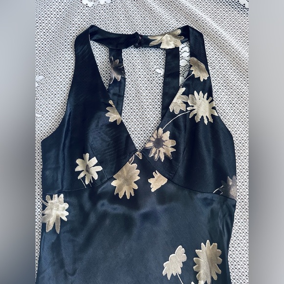 90s Black & Gold Floral Halter Maxi Dress | NC Love Vintage Boho Romantic - Picture 2 of 5